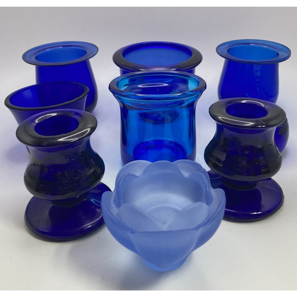 Cobalt Candle Holders - Lot of 7 - Vintage Blue Votive & Candlestick Holders